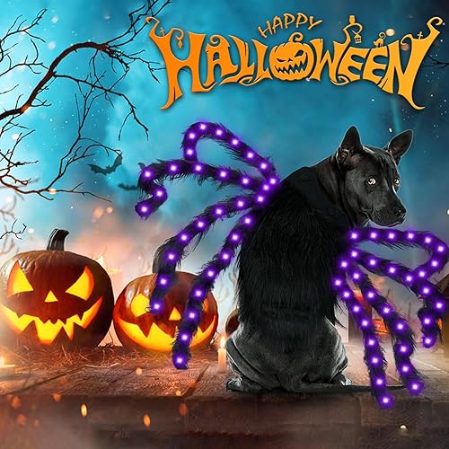 Miniatura 2 de Malier Disfraz de Halloween para perro, 64 luces LED, disfraz de araña para Halloween, cosplay con luces, ropa divertida, regalos de Acción de
