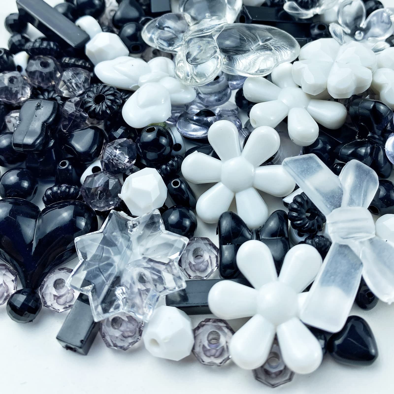 60g Acrylic Assorted Beads Random Cute Round Flower Heart Butterfly Star Beads Plastic Beads Multi Shape Resin Bulk Beads for Bracelets Making Jewelry Decoration DIY Crafts (Black White Series)