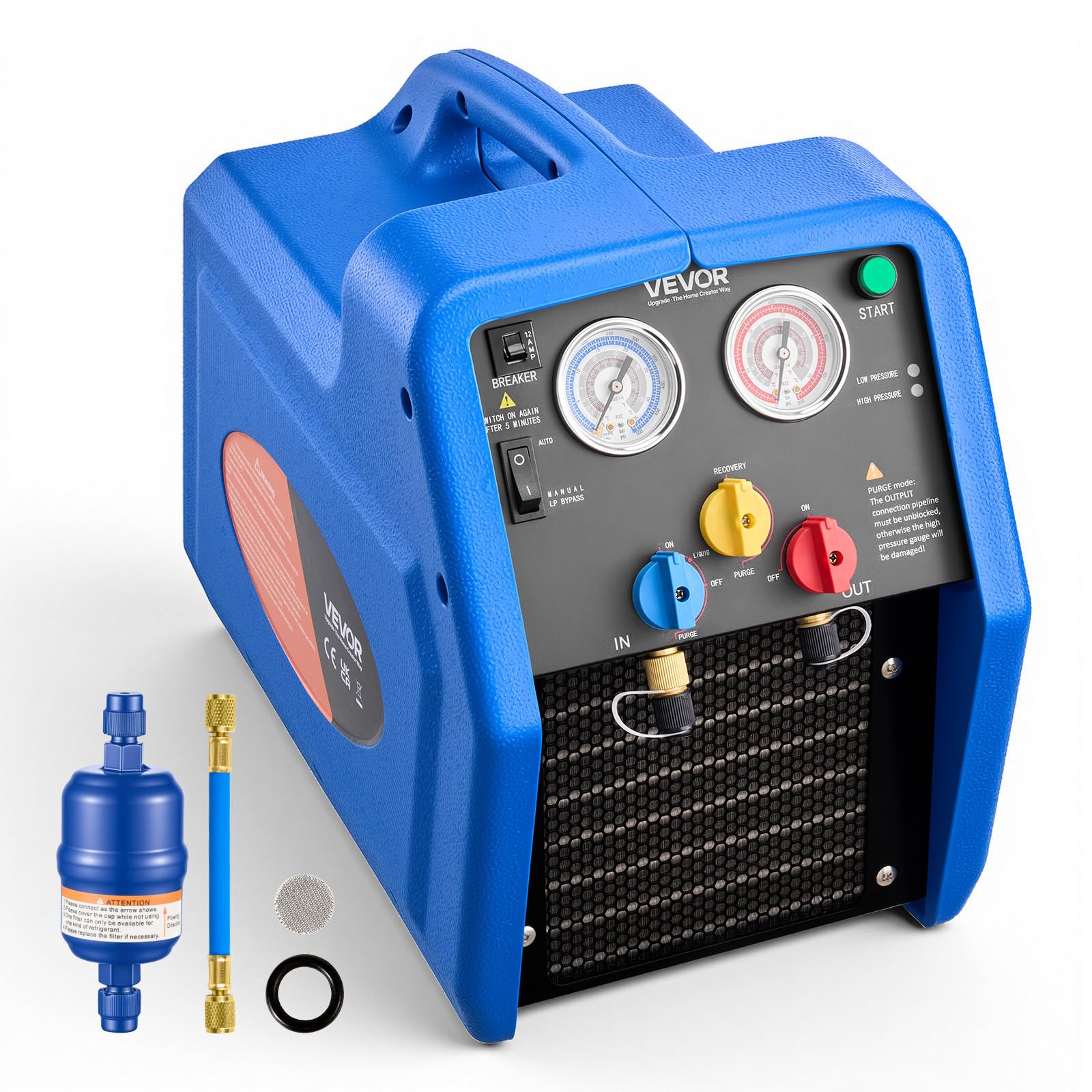VEVOR Kältemittelabsauggerät Tragbare Kältemittel Absaugstation, 220V/50Hz 1450 U/min. 1 PS mit Zweizylinder Absauganlage für Kältemittel A1 & A2L, Rückgewinnungsgerät für KFZ- & Hausklimaanlagen