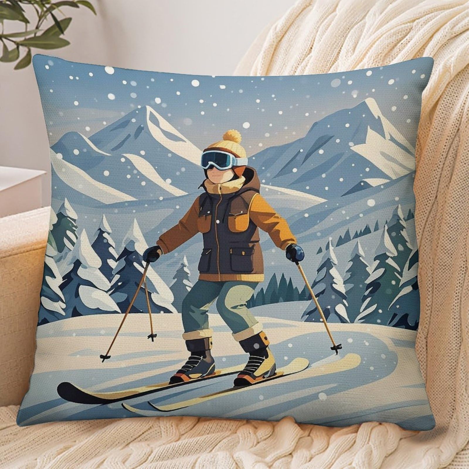 Fekiloot Style Skiing Theme Pillowcase Pillow Sham Pillow Case