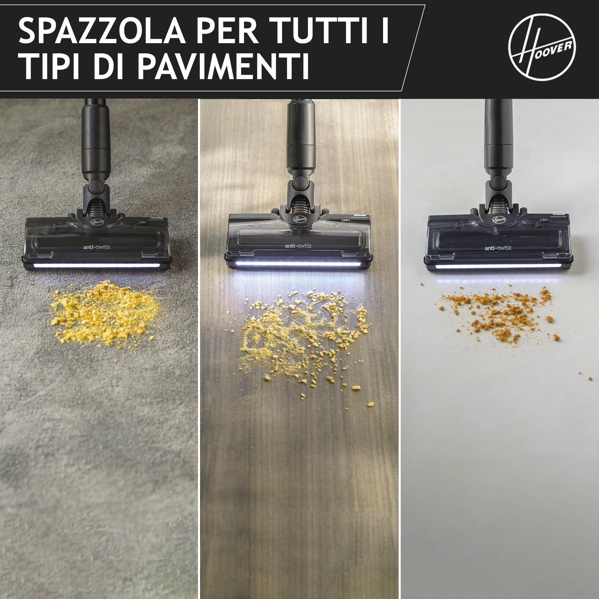 Hoover HF2 Aspirapolvere senza fili Ultraleggero, Tecnologia di compattazione polvere, Spazzola Multisuperficie Anti Groviglio, Luci LED, KIT accessori per una pulizia completa [HF2Z10H]