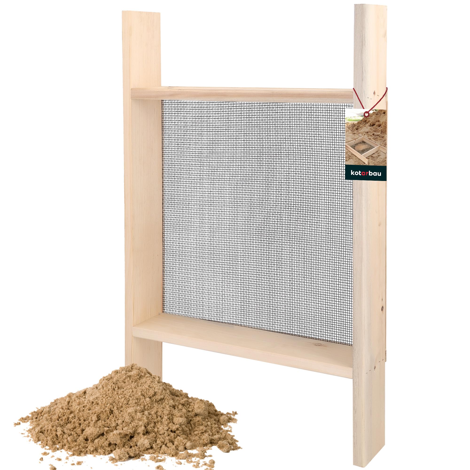 KOTARBAU® Garden Sieve - Soil Sieve 3 × 3 mm (0.12 × 0.12 in) - Steel and Wood - 80x50 cm (31.5x19.7 inches) - for Construction - Robust Soil Sifter - Black & Natural - for Stones