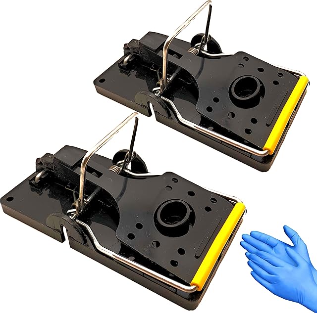 2 Pack Large Rat Traps With Heavy Duty Spring For Humane Kill Complete With 1 Pair Of Bonus Gloves (UK SELLER)