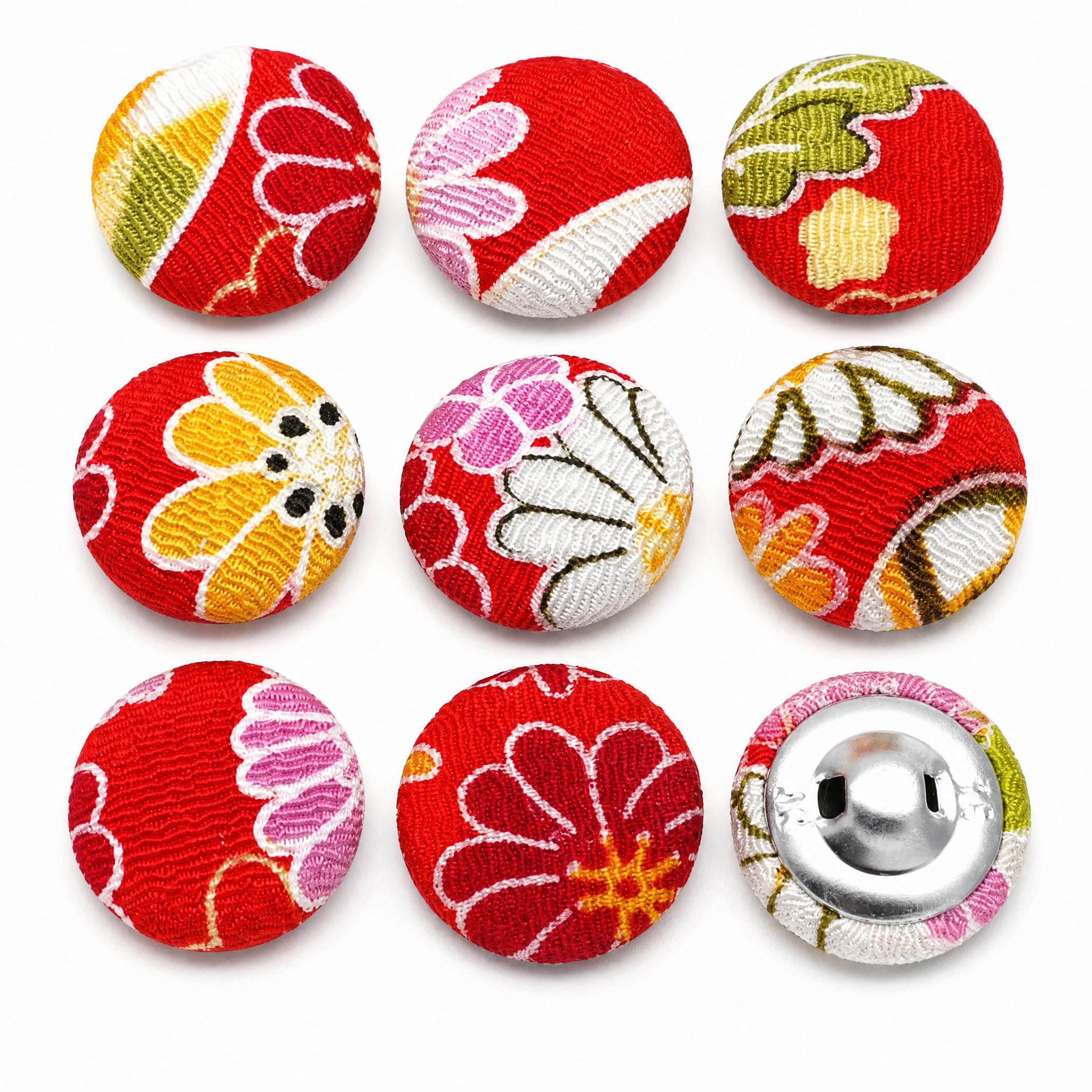 WDZDS Red Floral Fabric Covered Buttons with Metal Shank – Perfect for Sewing, Crafting, DIY Projects, and Scrapbooking