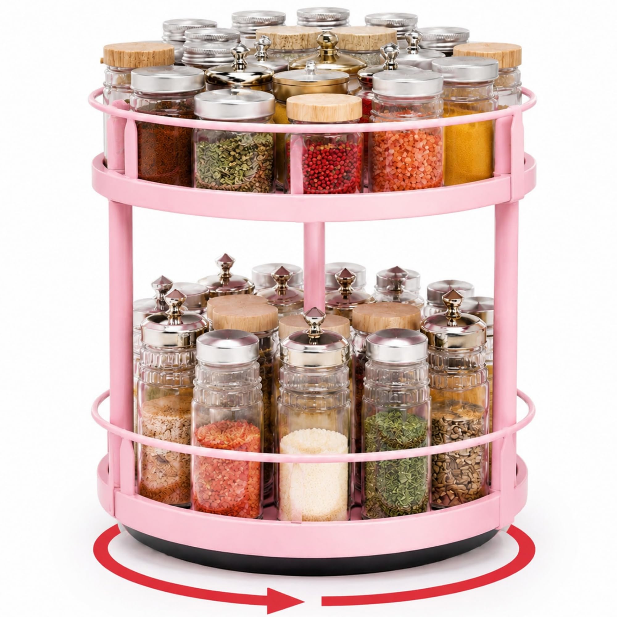 Light Pink 2 Tier Lazy Susan Organizer, 10 in Rotating Spice Rack