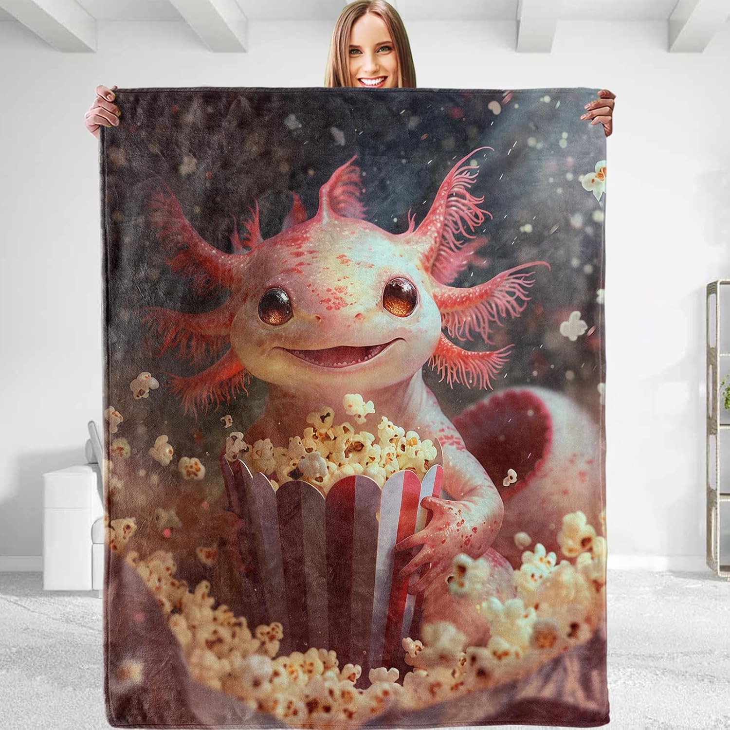 Lovely Axolotl Blanket – Soft, Comfy, Lightweight, Warm, and Fuzzy Flannel Throw Blanket for Boys and Men – Ideal for Couch, Travel, Bed, Office,Home Decor – 50×60 in