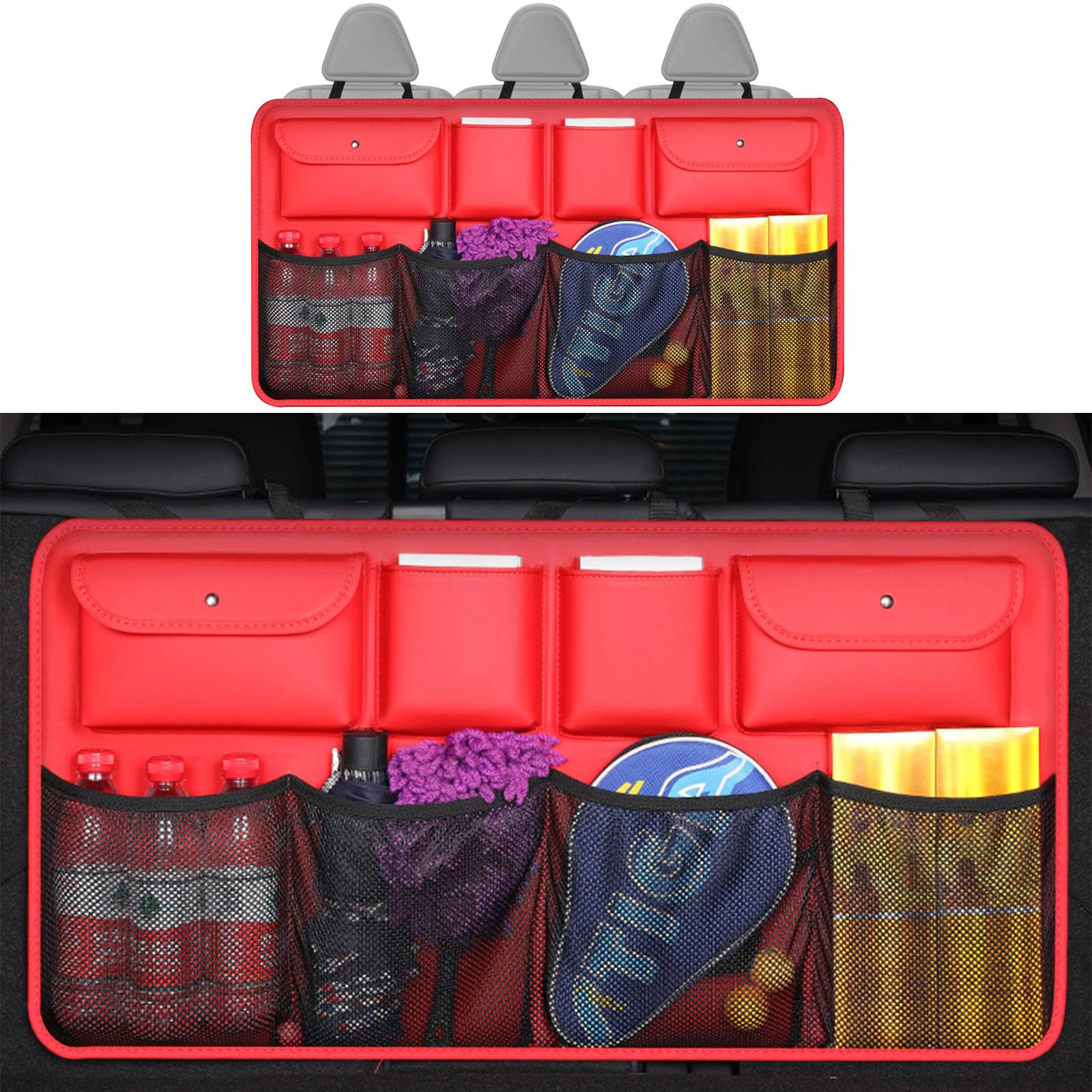 Car Trunk Organizer, Hanging Rear Seat Organizer with 8 Large Storage Bags, Compatible with Chevrolet Traverse,A5 Red