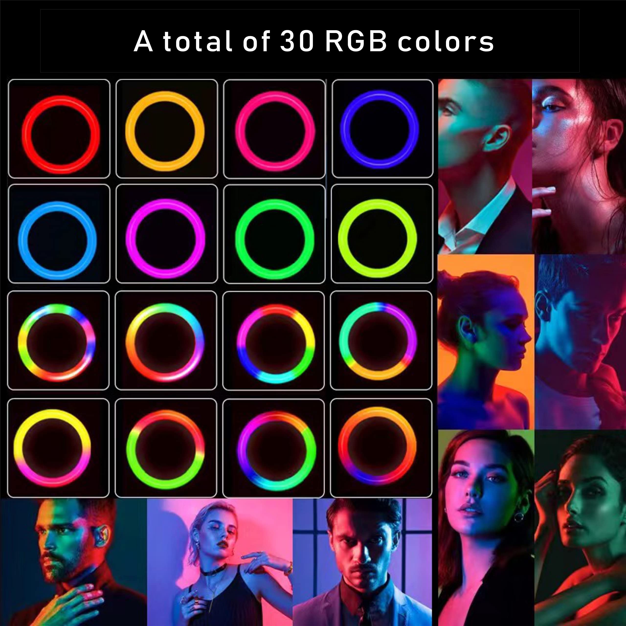 Anneau Lumineux LED,10 Pouces à intensité variable avec trépied et support pour téléphone portable, 8 couleurs / 10 niveaux de luminosité,pour selfie, maquillage, Tik Tok, Live Streaming