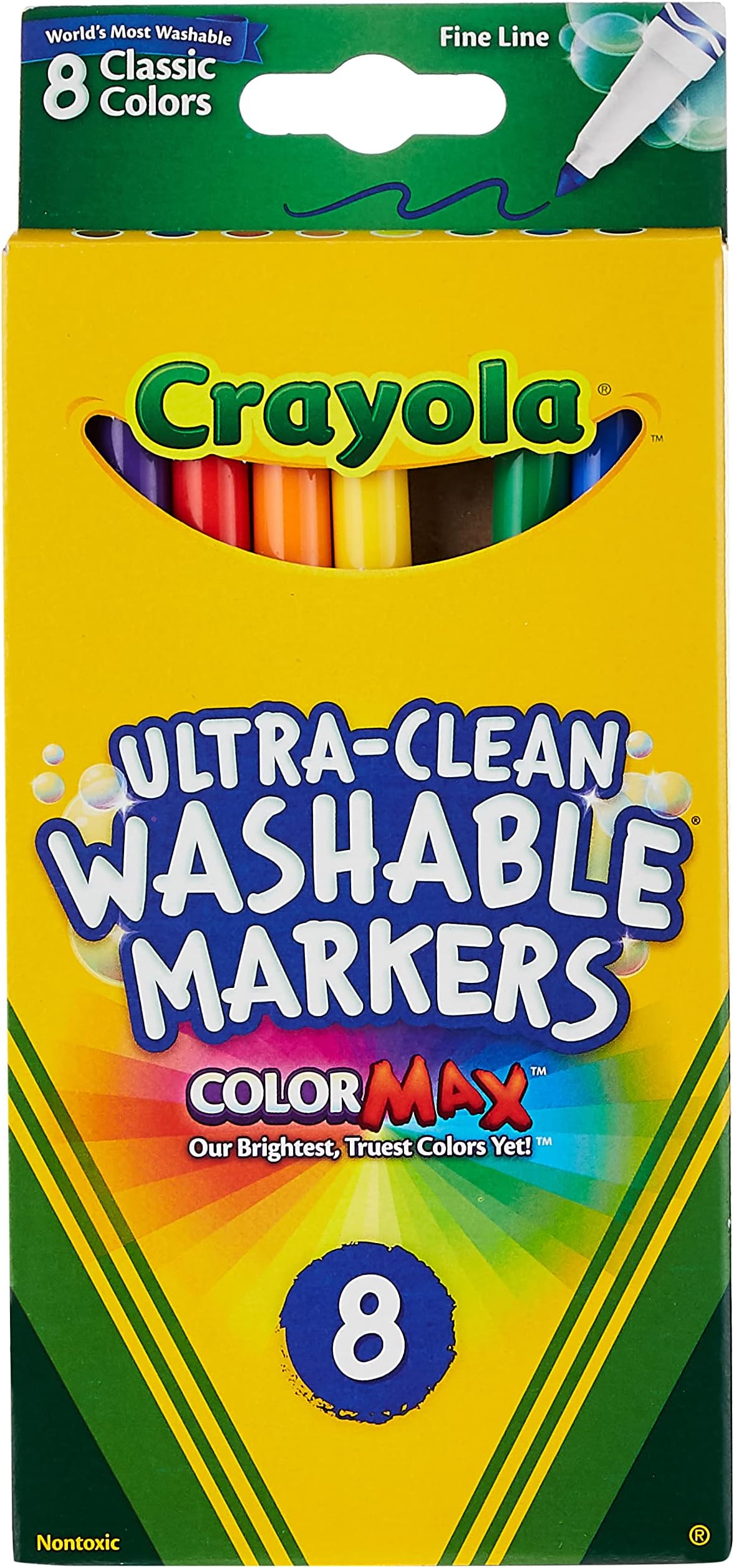 Ultra-Clean Washable Color Markers, Thin Line, Assorted Classic Colors, Box Of 8