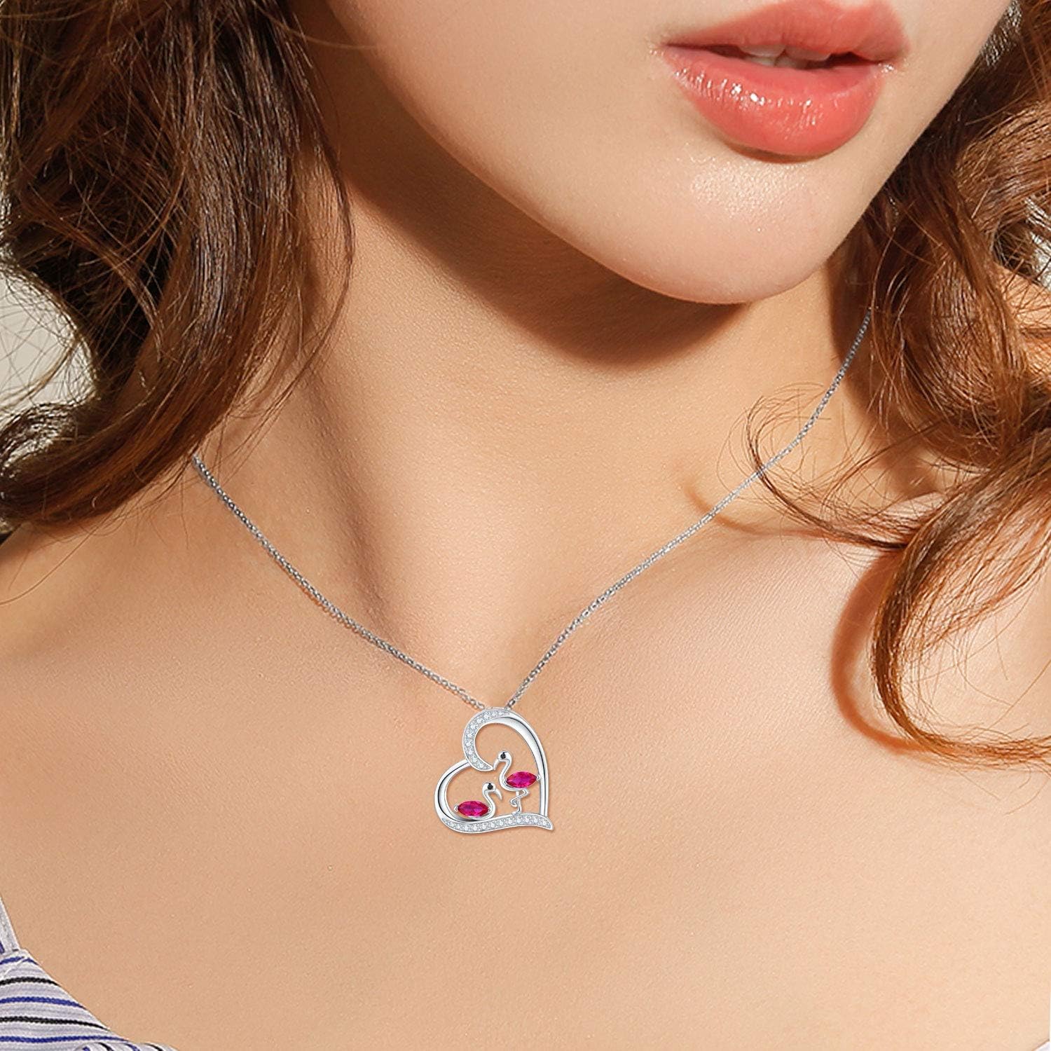 JUSTKIDSTOY Flamingo Necklace 925 Sterling Silver Animal Pendant with Cubic Zirconia Flamingo Bird Necklace Gifts for Women Wife Girlfriend - Image 3