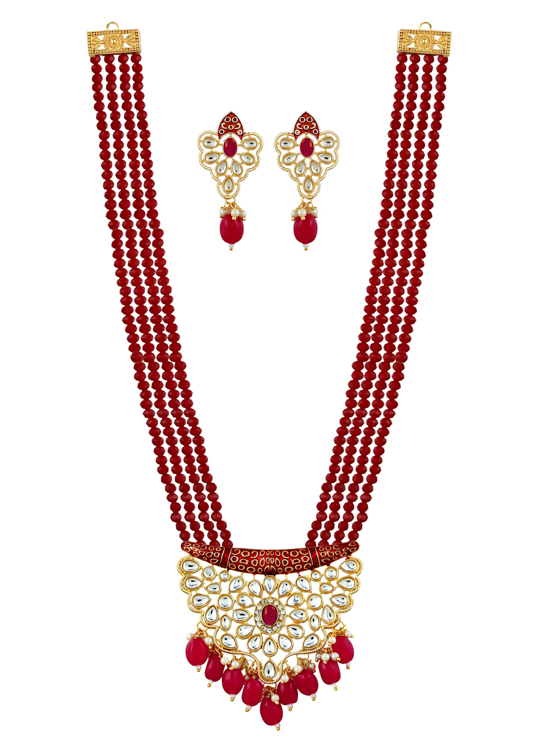 Mansiyaorange Marron Pearl Kundan Long Rani Haar Necklace Jewelery - Main Image