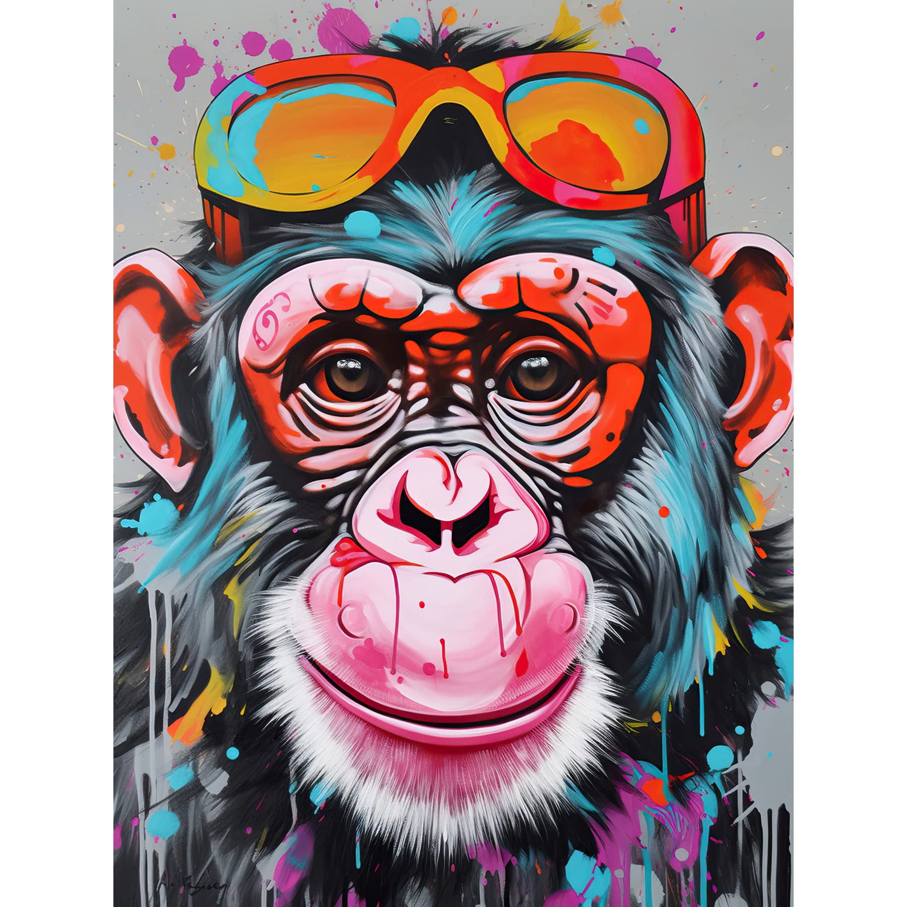 Artery8 Chimpanzee Monkey With Sunglasses Graffiti Pop Art Large Wall Art Poster Print Thick Paper 18X24 Inch