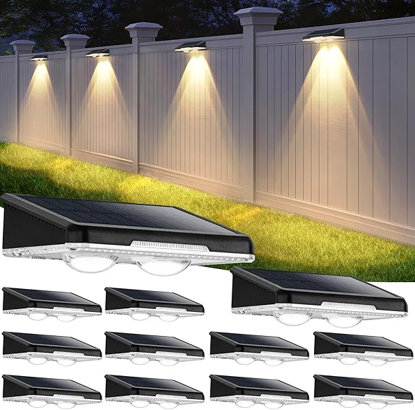 Brightever Solar Fence Lights Outdoor 12-Pack, Waterproof LED Solar Powered Deck Lights with 3 Modes (3000K/4500K/6500K) for Outside, Step, Stairs, Balcony, Yard, Patio, Walkway, Pathway, Railing