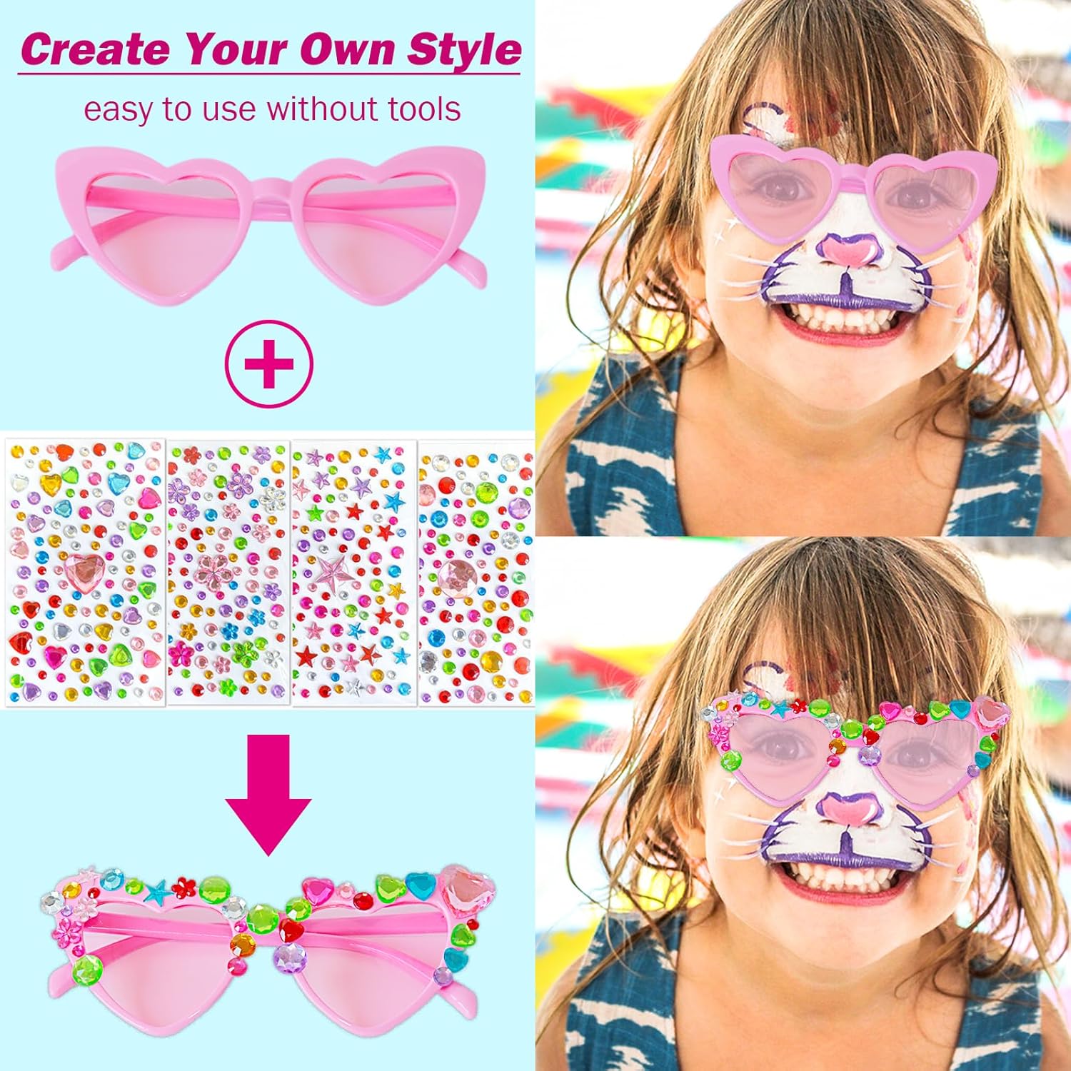 DIY Kids Sunglasses 9 Pairs Toddler Sunglasses Flower Round Heart Sunglasses Kids Colorful Girls Boys Sunglasses for Beach Party Holiday - Image 6