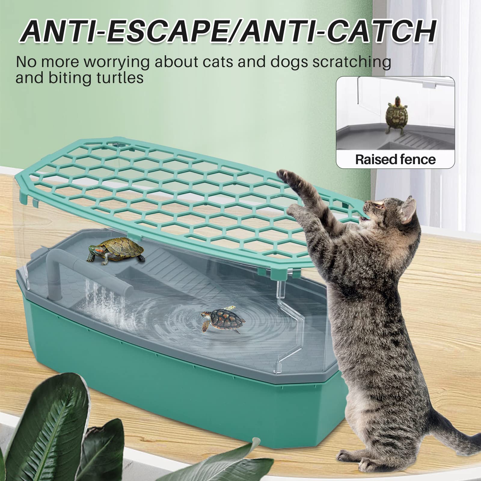 Turtle Tank Aquarium avec Pompe à Eau Habitat de Reptile Turtle Tank Terrarium Turtle Basking Platform avec Couche Filtrante du Système de Douche