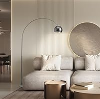 Vista 6 de Brightech Olivia Lámpara de pie – Lámpara de arco elegante con cabeza redondeada y base de mármol para sala de estar, lámpara de pie alta