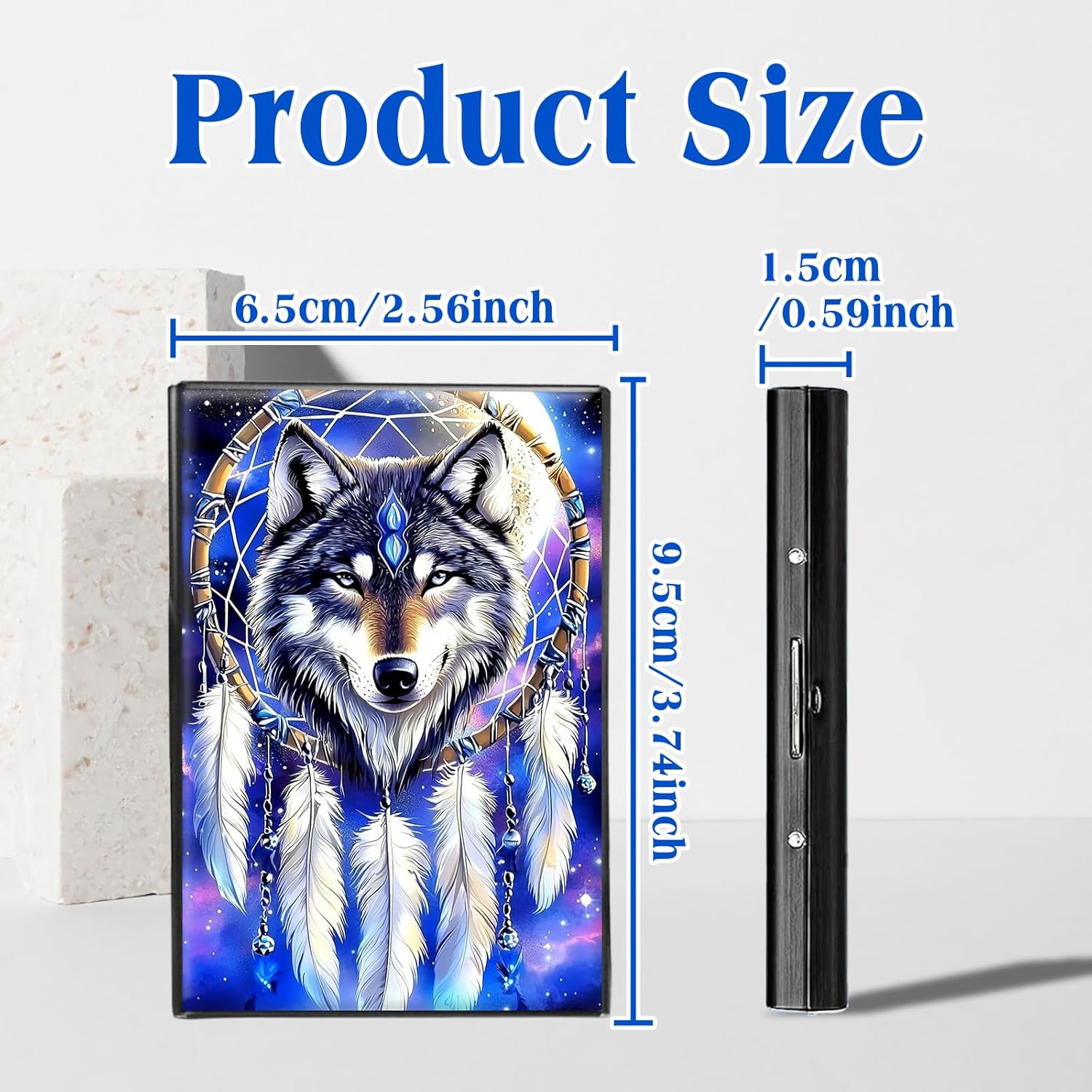RFID Blocking Credit Card Holder - Slim Metal Wallet for Women & Men,Dreamcatcher Wolf Design Stainless Steel Business Card Case,Compact Pocket Organizer for Travel & Daily Use - Image 2