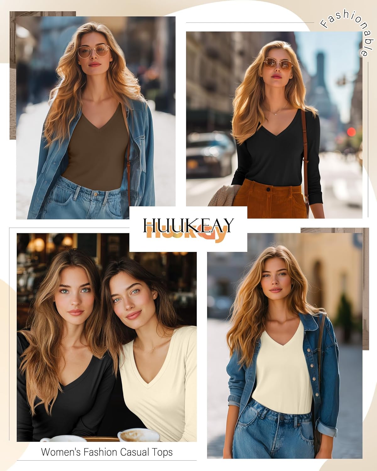 Huukeay 3 Pack Women's V Neck Long Sleeve Shirts Layering Undershirts Slim Fit Ladies Tops Underscrub Basic Tees - Image 3