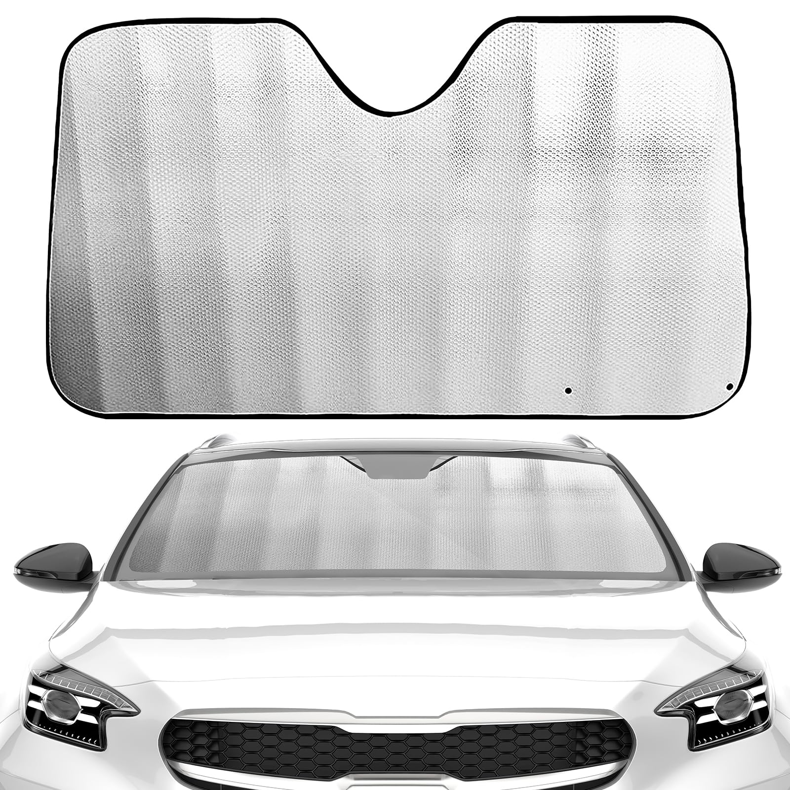 ENR Parasol Coche Delantero,Parasol de Ventana Delantera Parasol Luna de Coche Metalizado Cortina Reflectante para Vehículo Protección Rayos UV Parabrisas fabrique Europeo. (130cmX80cm)