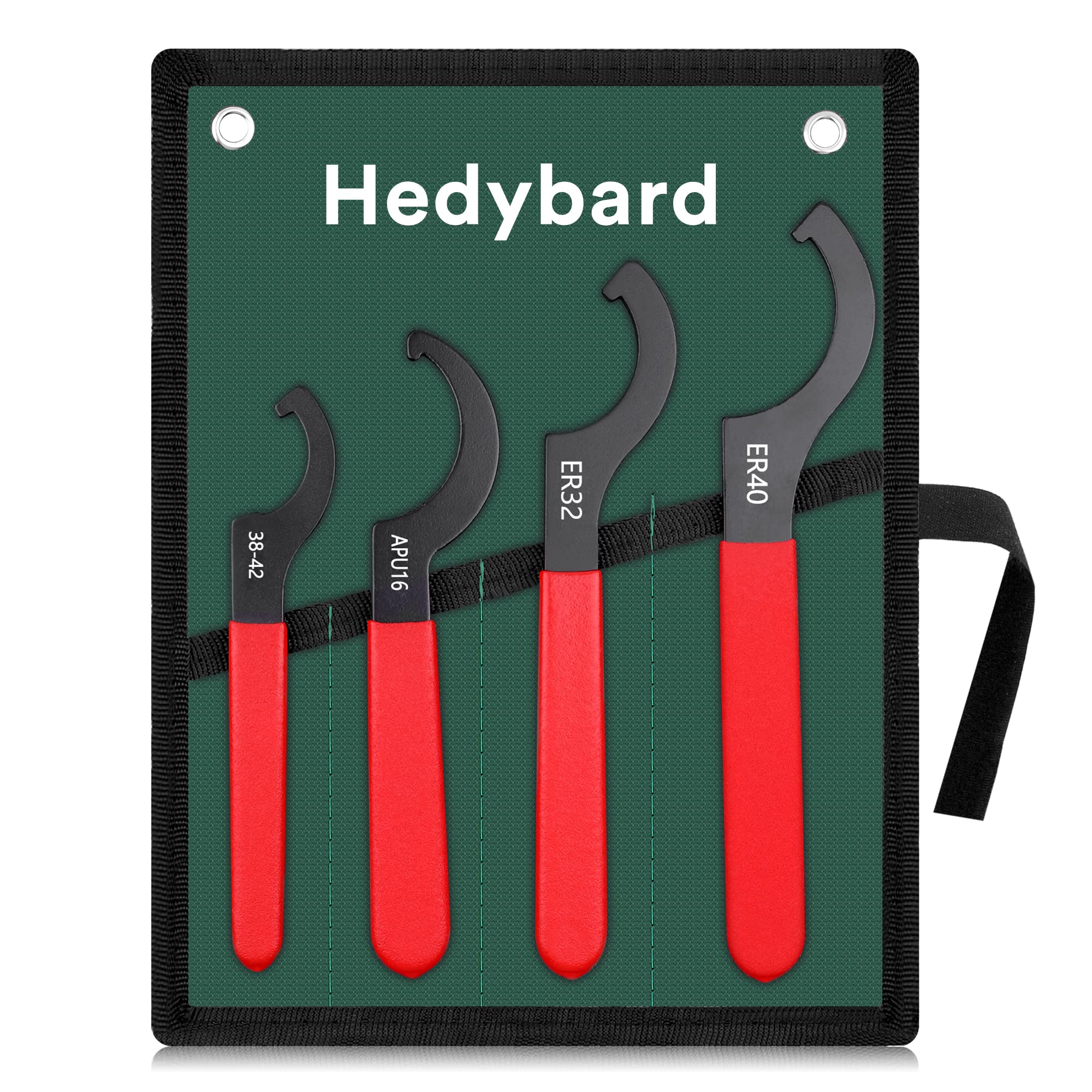 HEDYBARD 4 PCS Shock Spanner Wrench Set Durable Adjustable C Hook Spanners Tools for Coilover System with non-Slip Handle and Portable Pouch Green