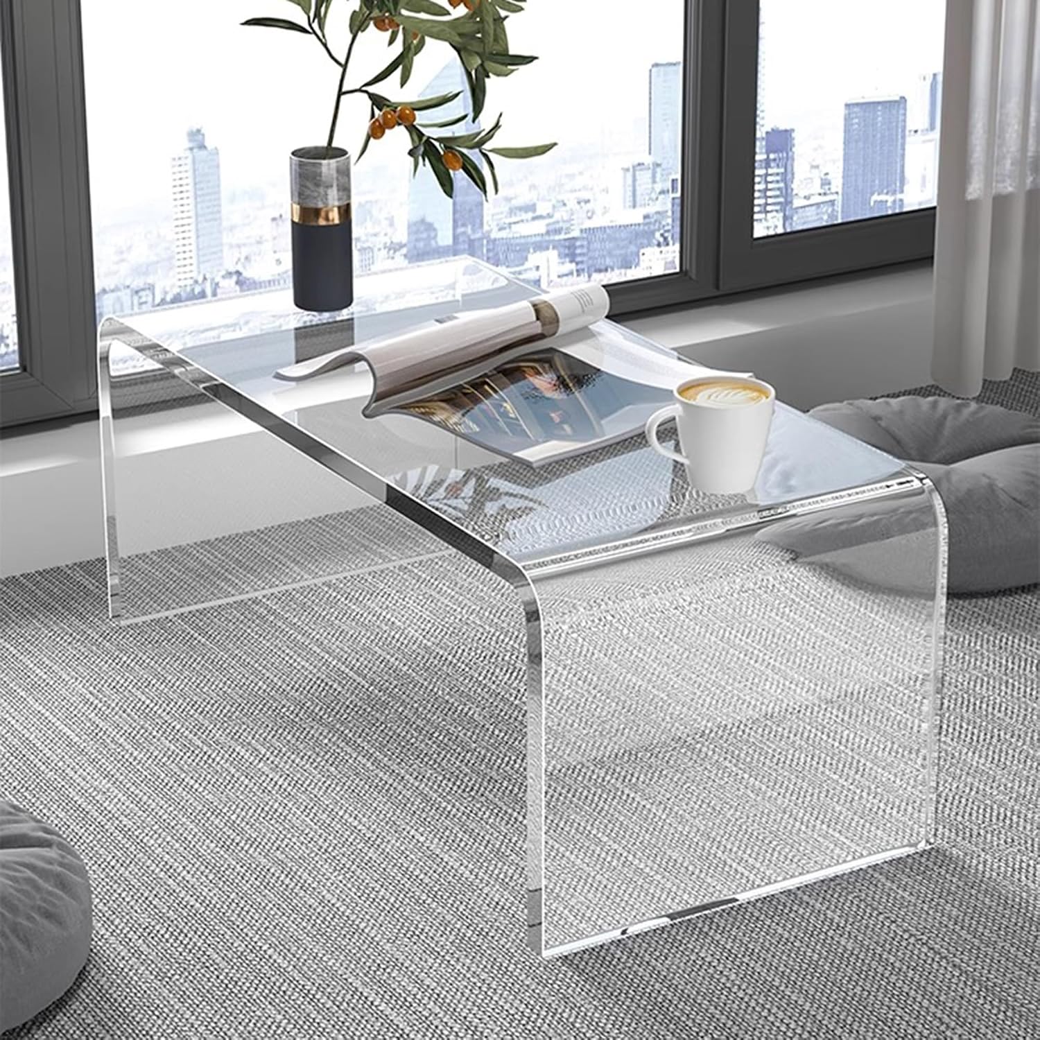 Acrylic Side Table Living Room Table for Couch Table Living Room Acrylic Glass Table Coffee Table Living Room Mini Bedside Table 30 cm W x 30 cm D x 65 cm H Transparent Colour Clear Size