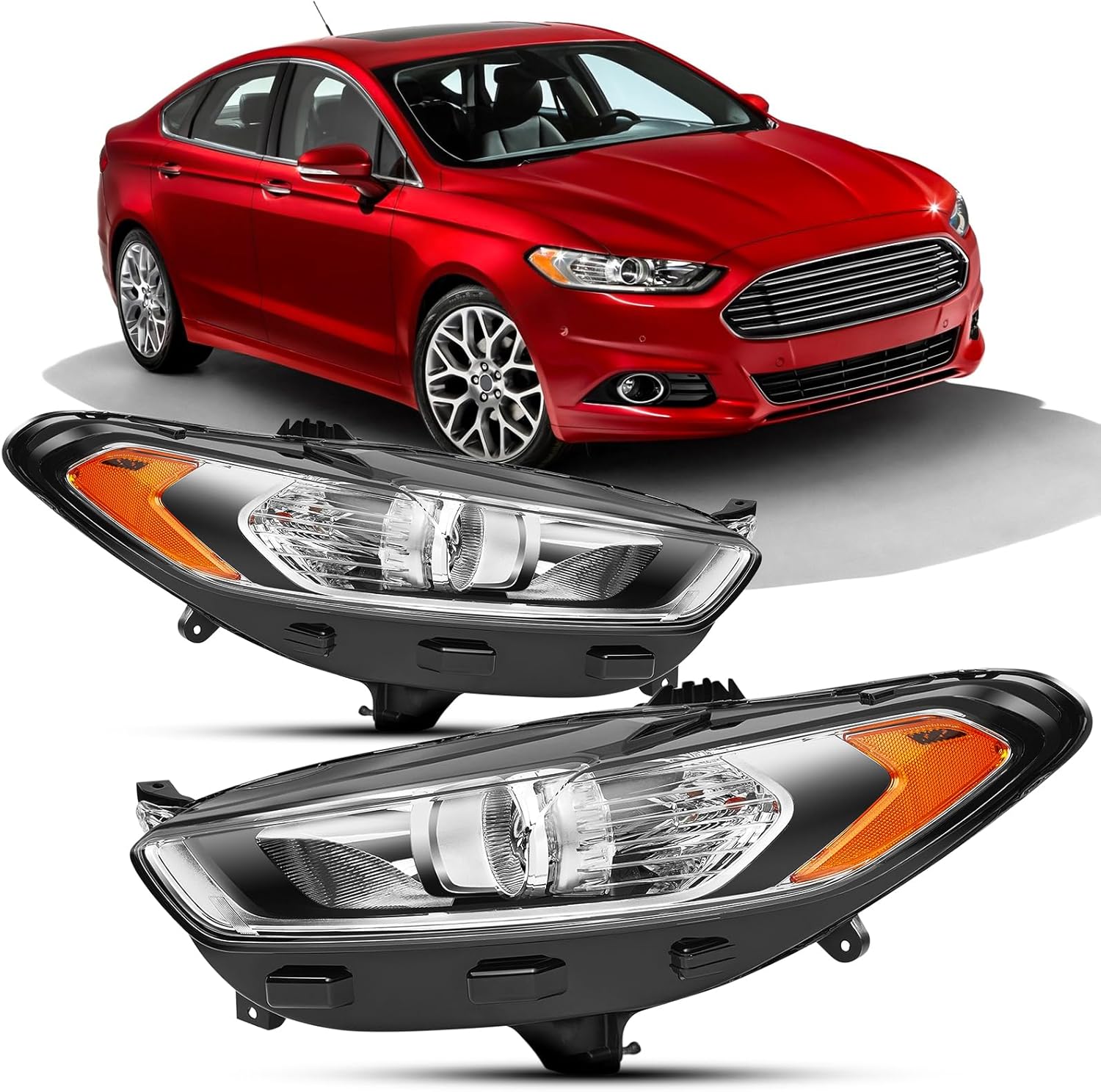 Headlights Assembly Compatible with 2013-2016 FORD FUSION 2th Gen Pre-Facelift,Projector Headlamp OEM Replacement,1x Pair 2013 2014 2015 2016 Driver and Passenger Side OE Style