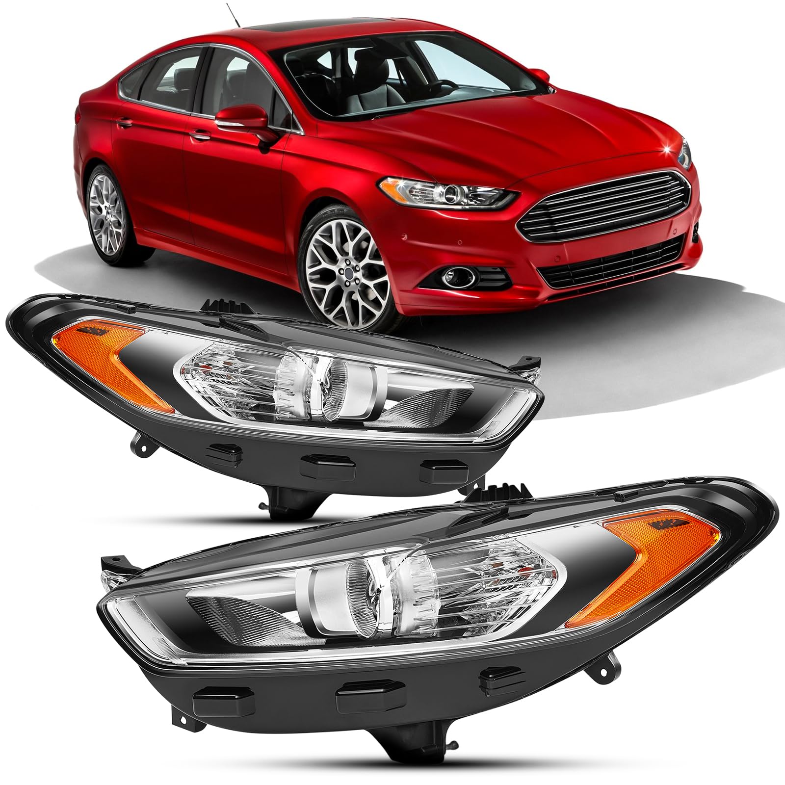 Headlights Assembly Compatible with 2013-2016 FORD FUSION 2th Gen Pre-Facelift,Projector Headlamp OEM Replacement,1x Pair 2013 2014 2015 2016 Driver and Passenger Side OE Style