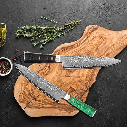 Miniatura 4 de Cuchillo de chef japonés profesional de 8 pulgadas, afilado de 67 capas Damasco VG-10 con núcleo de acero, cuchillo de cocina martillado con mango