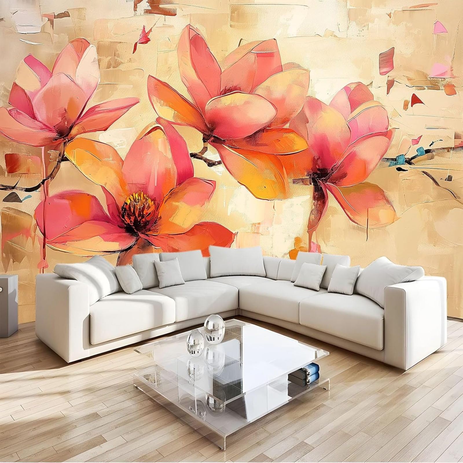 Papier peint intissé orange 350x256 cm pour salon et chambre