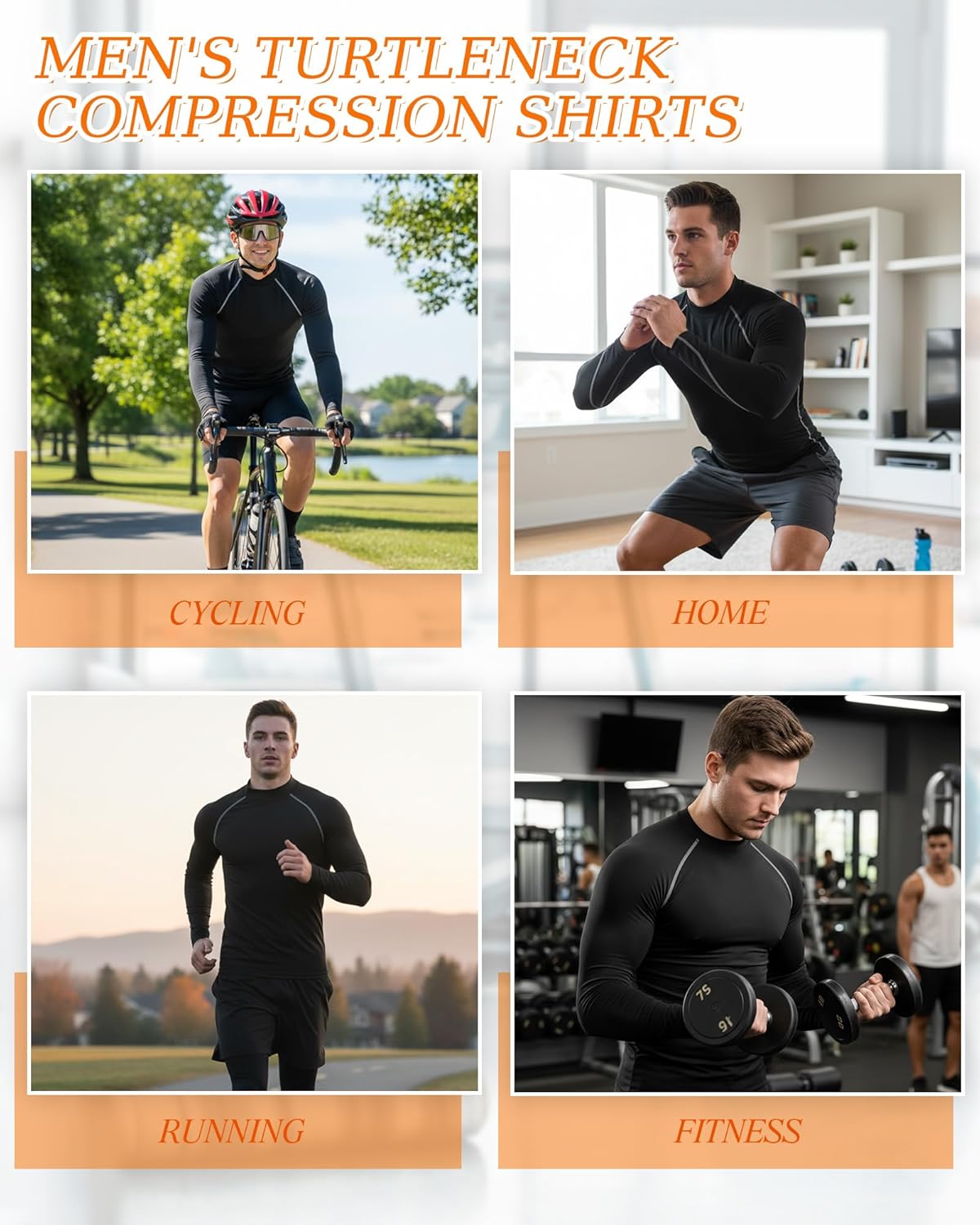 Hicarer 4 Pcs Men's Athletic Compression Shirts Workout Running Long Sleeve Shirt Mock Neck Dry Base Layer Tops - Image 6