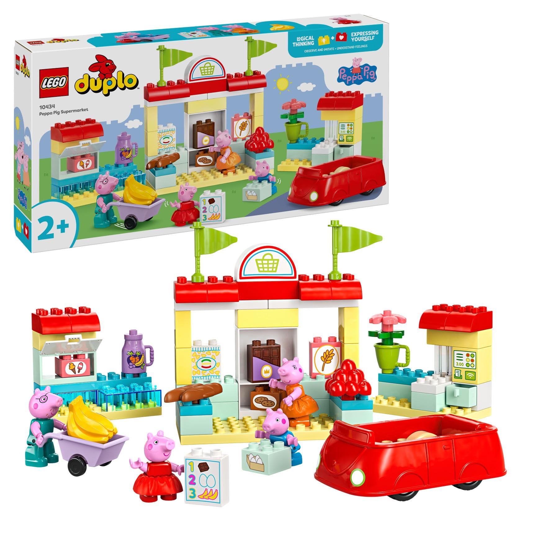 DUPLO Peppa Pig Supermarket, Shop Toy with Car and 4 Figures Incl. Mummy, Daddy and George, Early Development Activity, Toddler Learning Toys for 2 Plus Year Old Girls & Boys, Gift Idea 10434