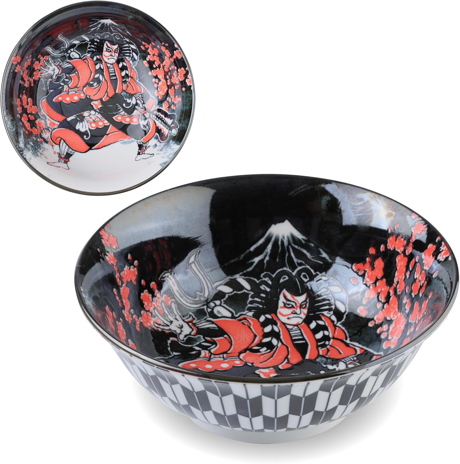 Mino Ware Japanese Wide Mouth Donburi Bowl, Udon Ramen Noodle Soup Bowl, Ceramic, 8.1 inches, 44.9 fl oz, Kabuki Design, Black, Made in Japan