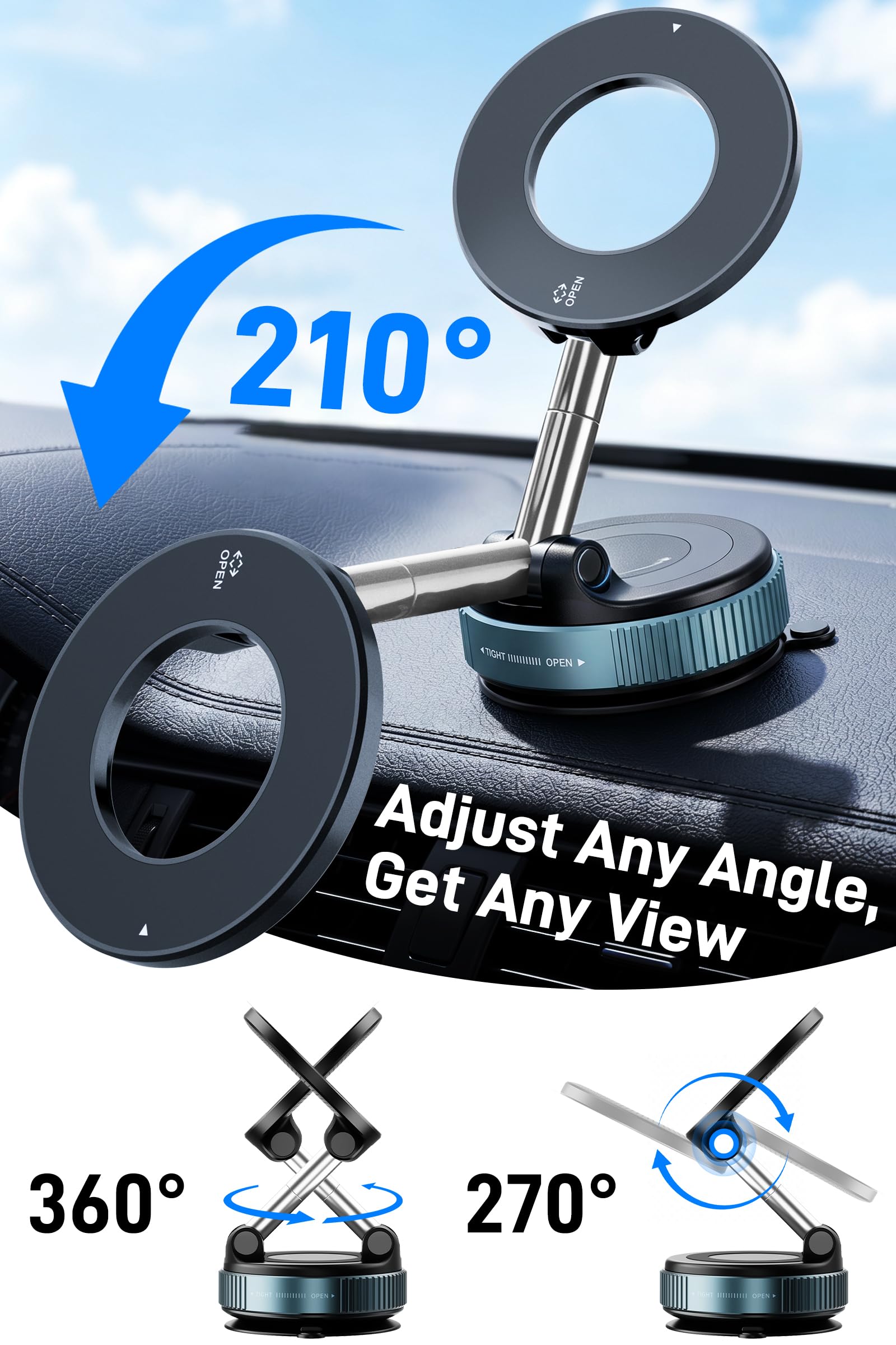2026 Supporto Magnetico Cellulare Auto, Supporto Telefono Auto per Magsafe | Magnete Super Compatibile con tutti i telefoni con iPhone 17-12 Pro MAX e Android, 360° Rotazione Pieghevole, Nero