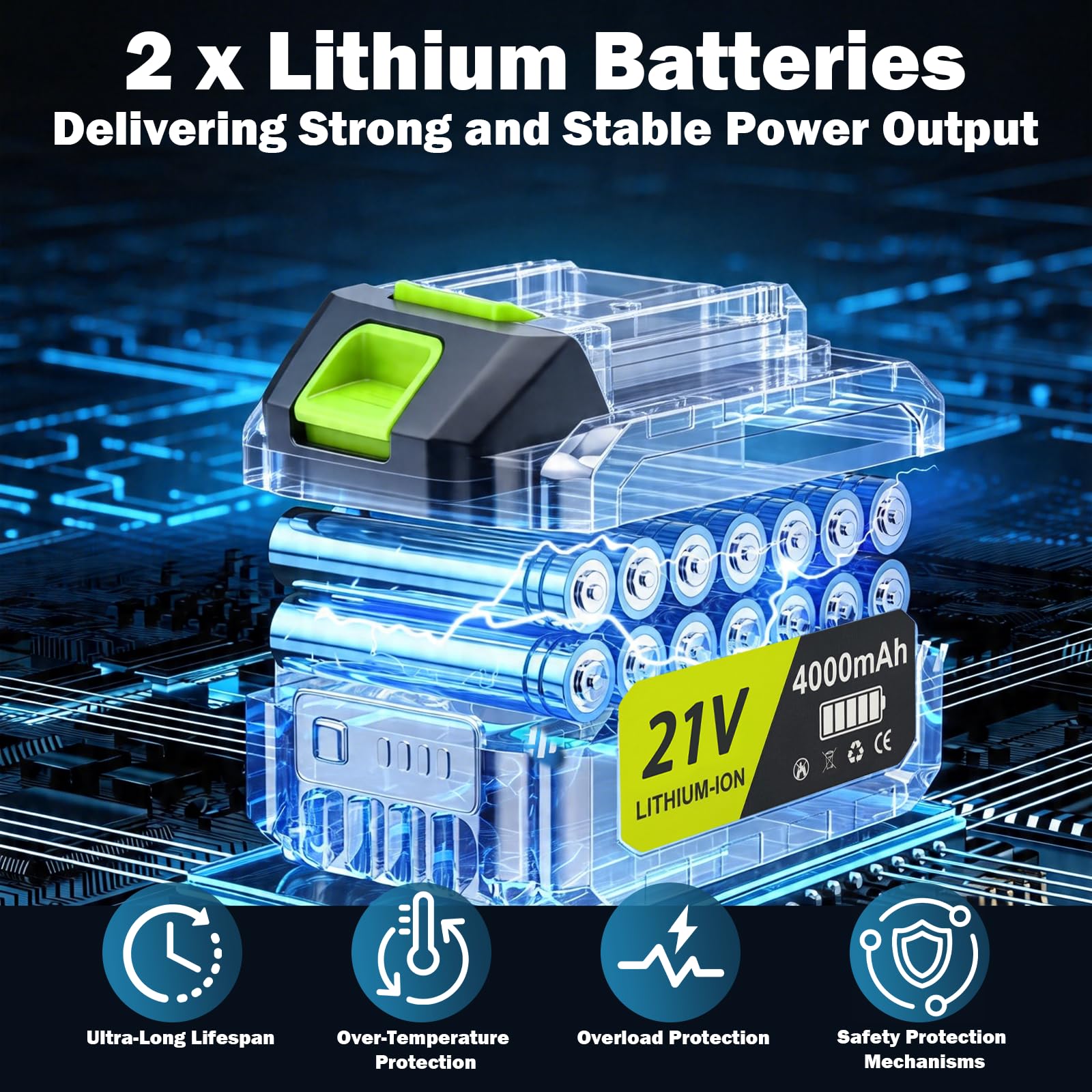 Soffiatore professionale a batteria con 2 batterie, potente ventilatore per foglie, polvere e neve, pale di curvatura ottimizzata, 9 protezioni di sicurezza, soffiatore manuale con regolazione