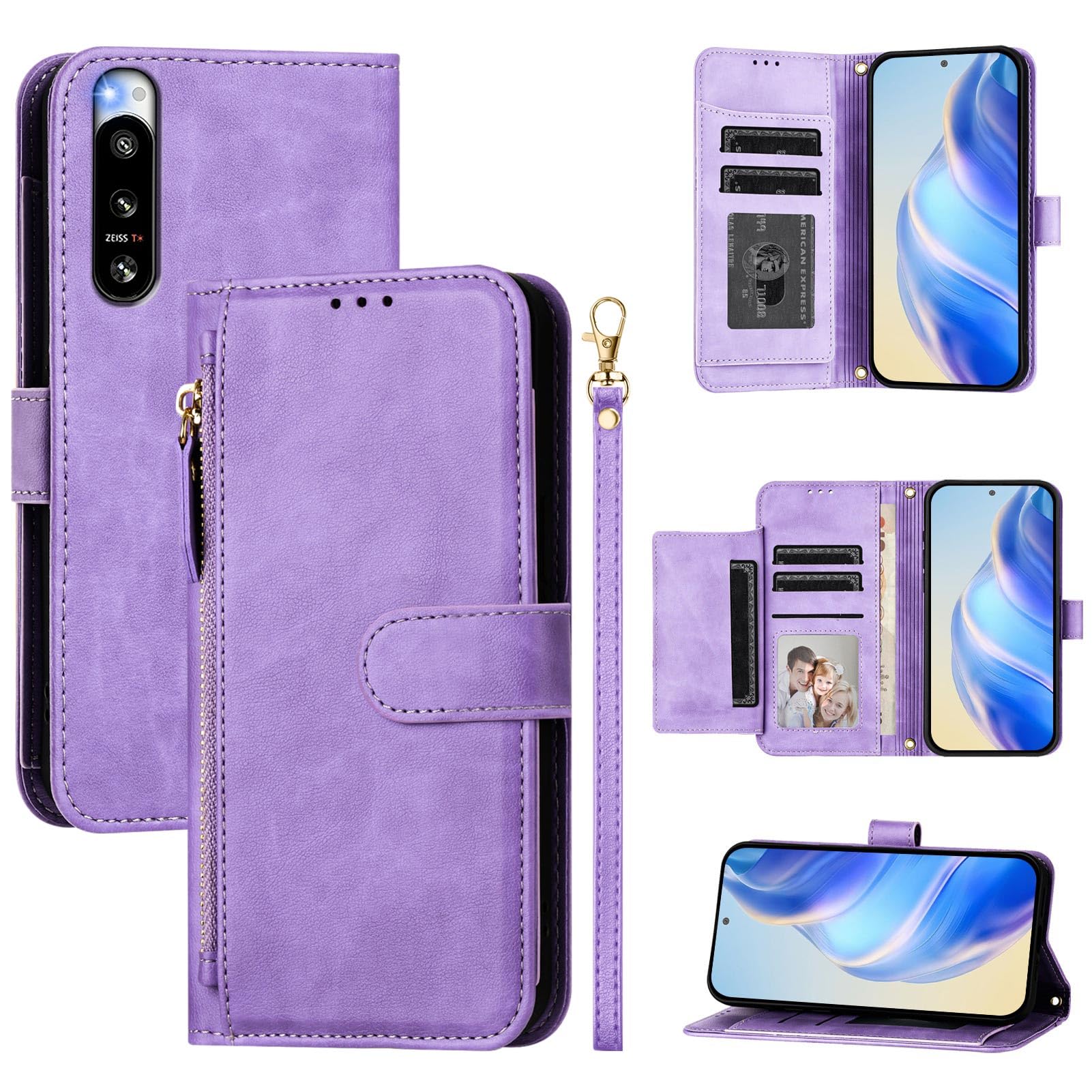 Compatible with Sony Xperia 5 IV 5G Case Cover,Compatible with Sony Xperia 5 IV 5G PU Leather Card Holder Wallet Flip Magnetic Closure Stand Purple