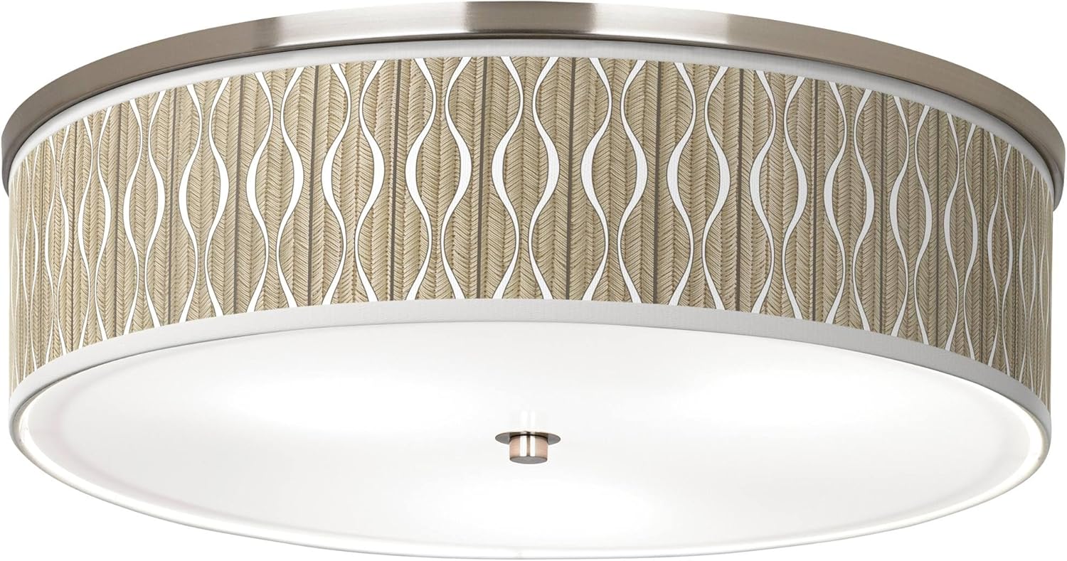 Giclee Glow 20 1/4" Modern Coastal Flush-Mount Ceiling Light Fixture Kitchen Foyer Hallway Drum Round Swell Shade LED Silver Brushed Nickel Finish Bedroom Bathroom Entryway Living Room Indoor Small