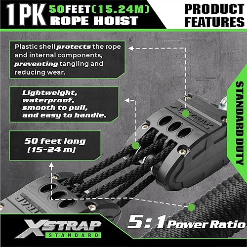 Miniatura 5 de XSTRAP STANDARD - Sistema de polea de bloque y aparejos de alta resistencia, capacidad de 1000 libras, potencia de elevación 51, polipasto de cuerda