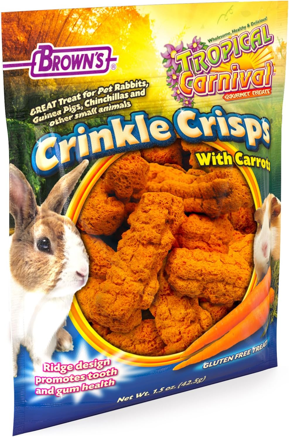 F.M. Brown'S Tropical Carnival Crinkle Crisps With Carrots, 1.5-Oz Bag - Gluten Free Small Animal Treats With Dental Ridges To Promote…