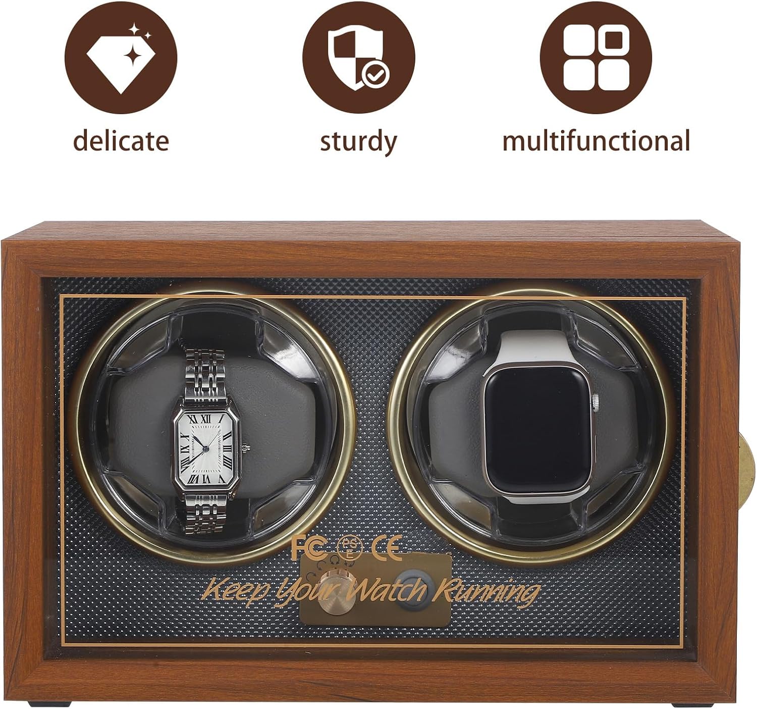 Automatic Watch Winder Box 2-Slot Black Walnut Wood with Adjustable 5-Mode Rotation for Mechanical Watches Suitable for Travel and Daily Use Random Color