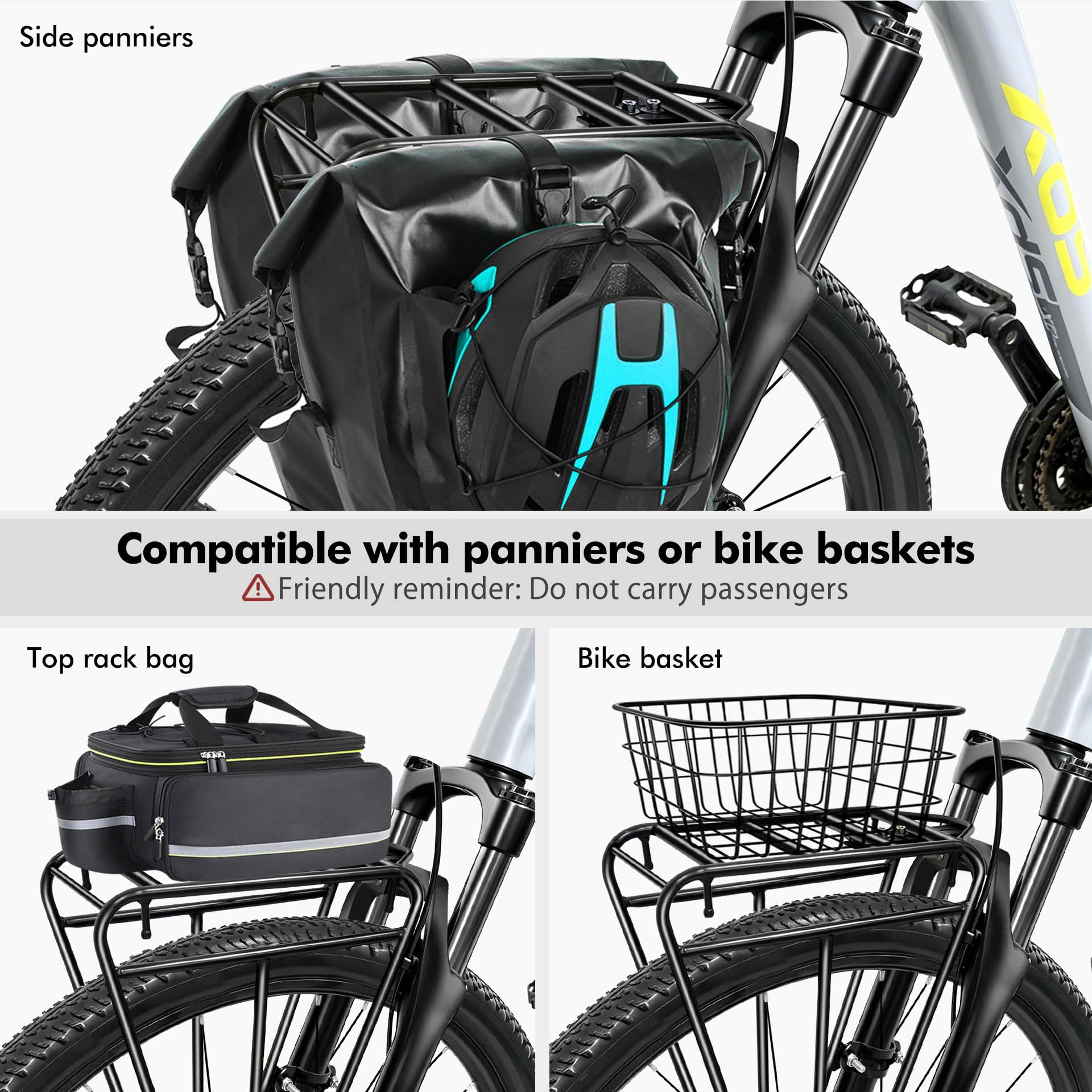 Mimoke Bagażnik rowerowy z tyłu na sztycę podsiodłową, stalowy bagażnik o nośności do 25 kg, z bocznymi uchwytami na torby, regulowany zacisk 33-42 mm, do rowerów miejskich, trekkingowych, rowerów