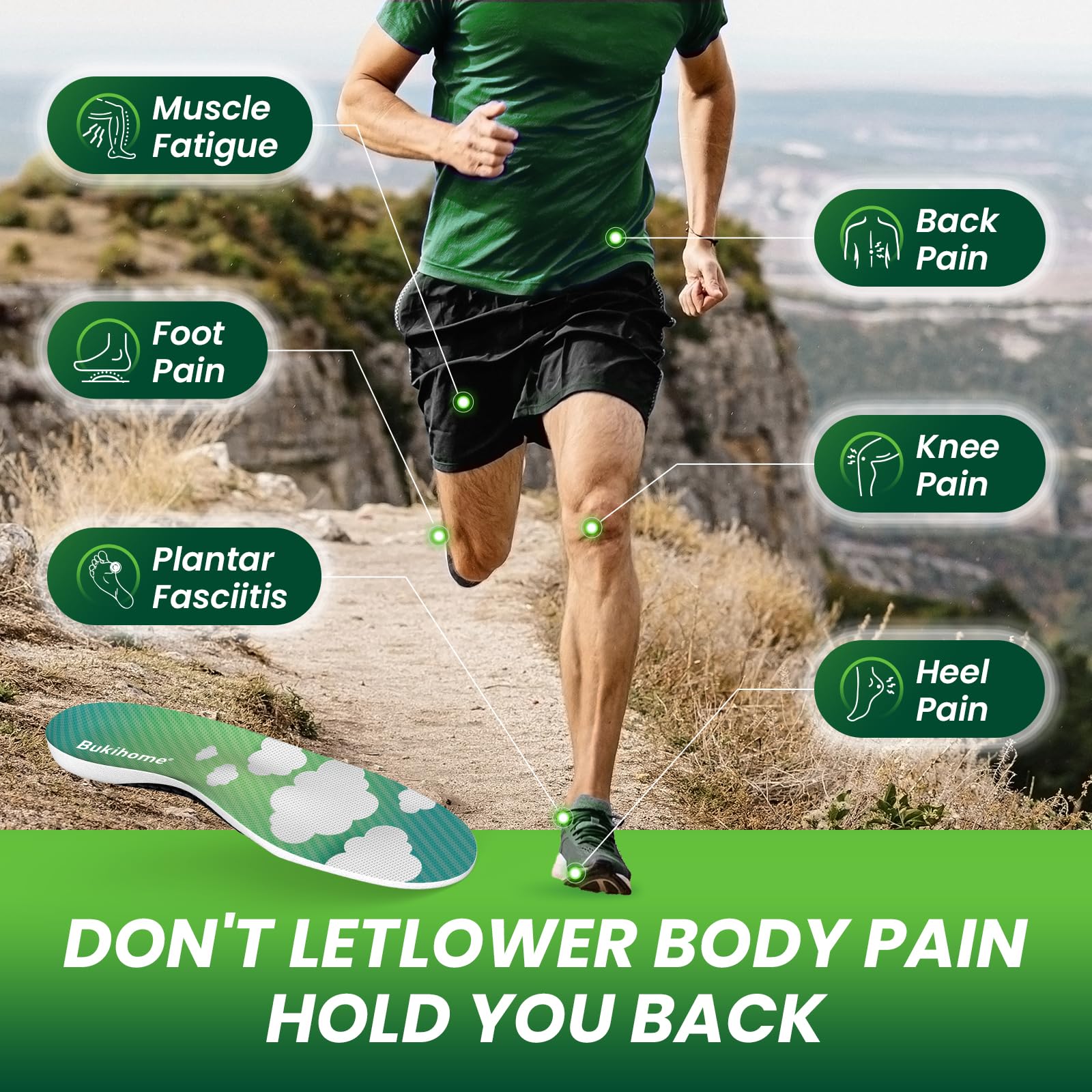 Bukihome Plantillas deportivas profesionales para correr y baloncesto, plantillas ligeras con absorción de impactos, retorno de energía y soporte de arco, plantillas para mejorar el rendimiento para