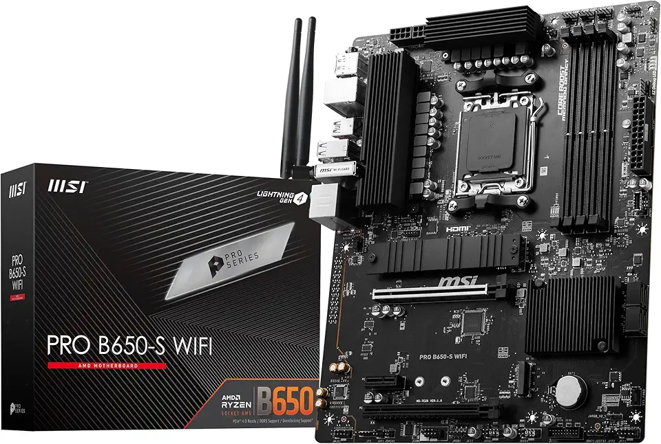 MSI Placa-mãe WiFi PRO B650-S, ATX - Suporta processadores AMD Ryzen série 7000, AM5 - DDR5 Memory Boost 6000+MHz/OC, 2 x PCIe 4.0 x16, 2 x M.2 Gen4, Wi-Fi 6E