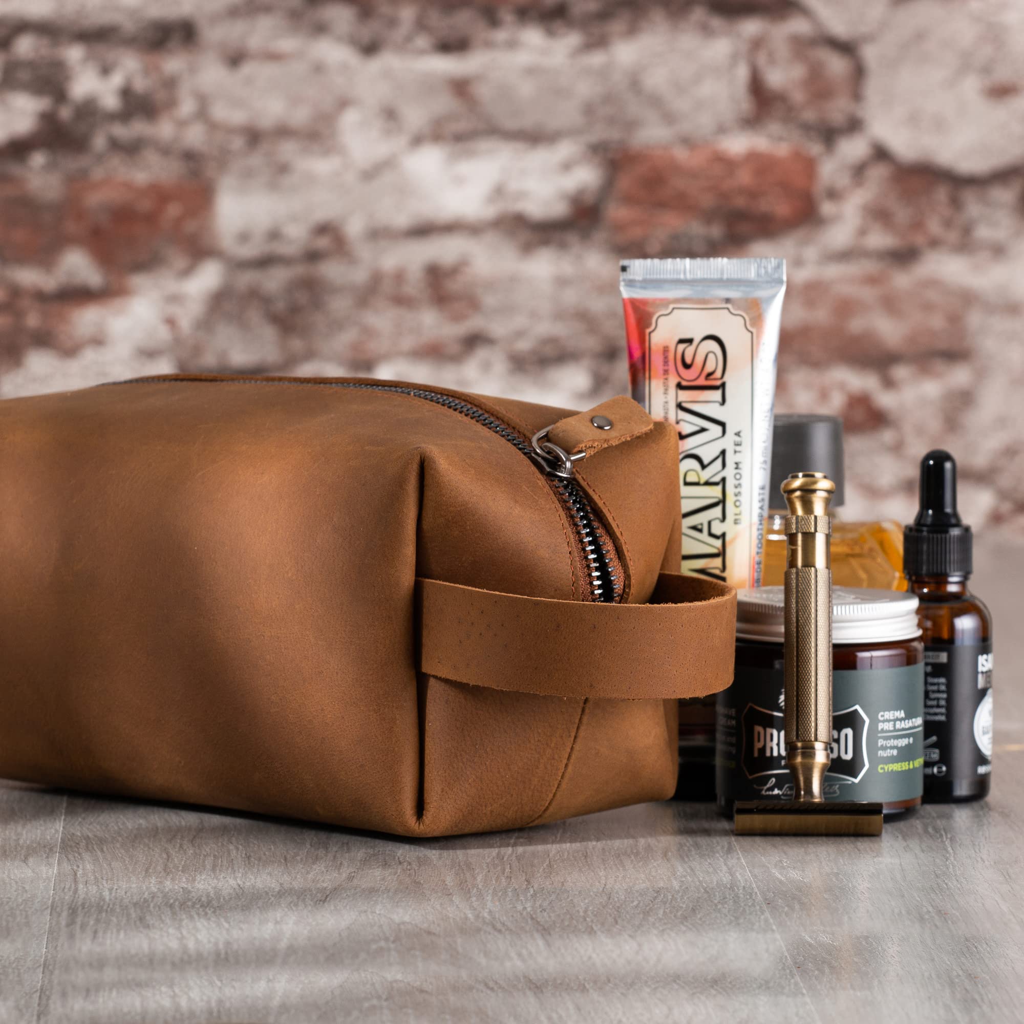 Blade Kulturbeutel Herren aus hochwertigem Leder, handgefertigte Kulturtasche, Leder Dopp Kit für Damen und Herren, Premium Kosmetiktasche für die Reise, Waschtasche für Männer & Frauen