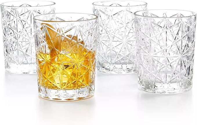Bormioli Rocco Lounge DOF Glass, Set Of 4, 13.5 Oz, Clear, For Whiskey, Bourbon,Juice, And Water, Made In Italy.