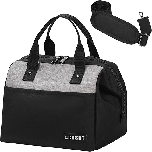 Miniatura 6 de ECHSRT Bolsa de almuerzo aislada y bolsa de almuerzo aislada de 10L con correa para el hombro, paquete de 2 unidades, azul y negro