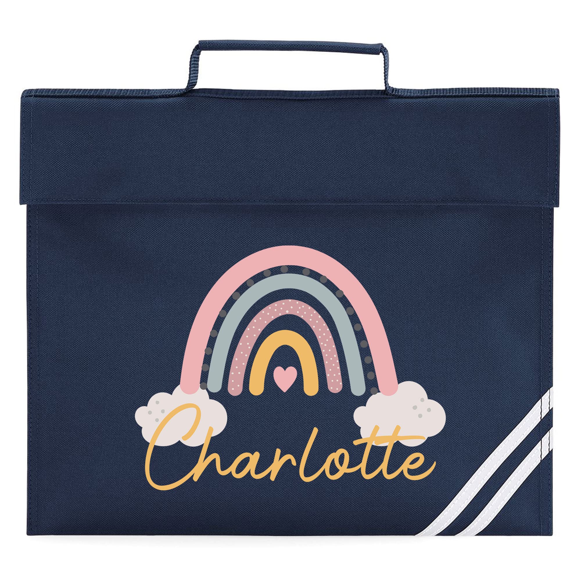 Personalised Rainbow Book Bag, Back to School Accessory for Kids, Nursery Reading Bag, for Girls, One Size, Navy