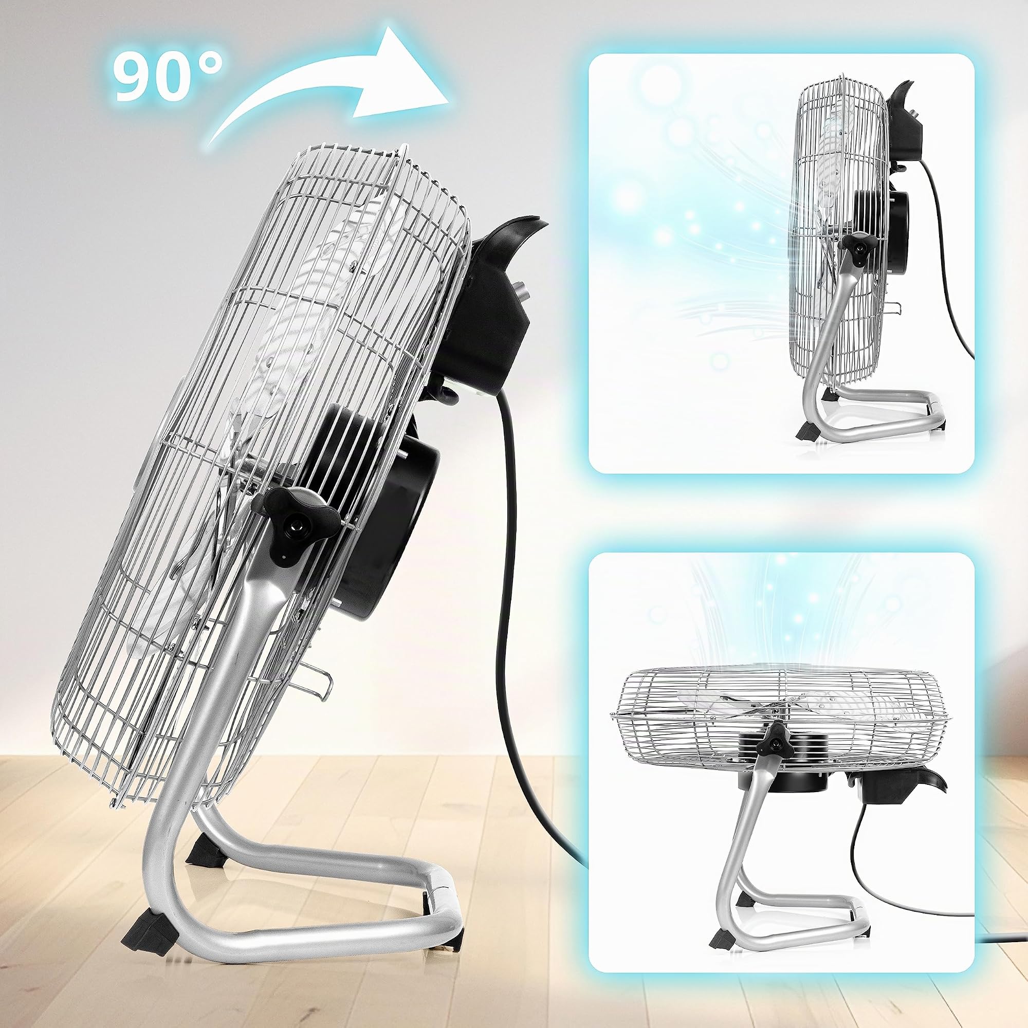 Duronic FN16 Ventilateur de sol, 40 cm, 75 W, sur pied, pour sol ou scène, avec 4 niveaux, design silencieux