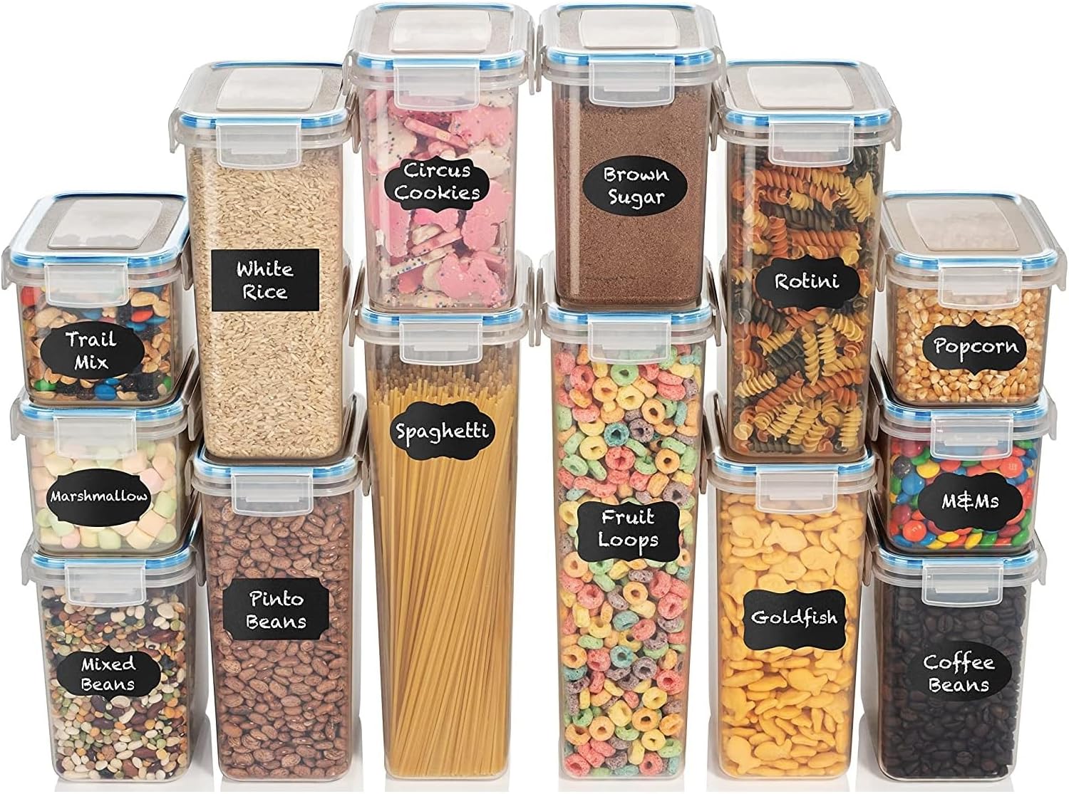 ENTITY Airtight Food Storage Containers, 14 piece Container Set, Plastic Kitchen Storage Containers for Pantry Organization - Cereal, Rice, Pasta, Flour and Sugar Containers [Set of 14]