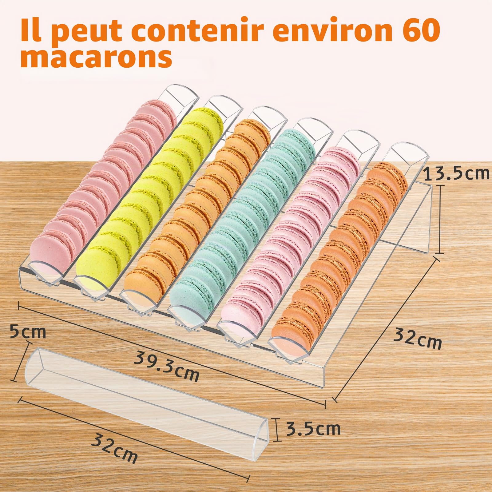 BAOSHISHAN Présentoir à macarons Plateau à macarons en acrylique avec 6 fentes Plateau à biscuits transparent pour fête, mariage, boulangerie, pâtisserie, boutique de desserts
