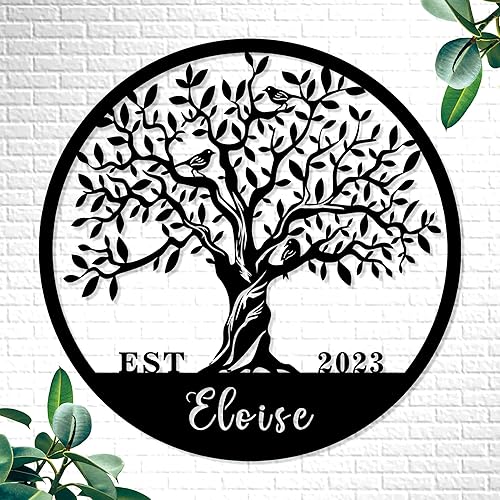 Letrero de metal personalizado del árbol de la vida, letrero con nombre personalizado, arte de pared del árbol de la vida, letrero de árbol de metal